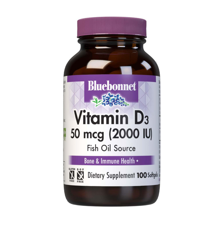 BlueBonnet Vitamin D3 2000IU 50mcg D3 Vitamin for Women & Men - Strong Bones & Immune Support - Cholecalciferol from Deep Sea Fish Oil - Non-GMO Saff