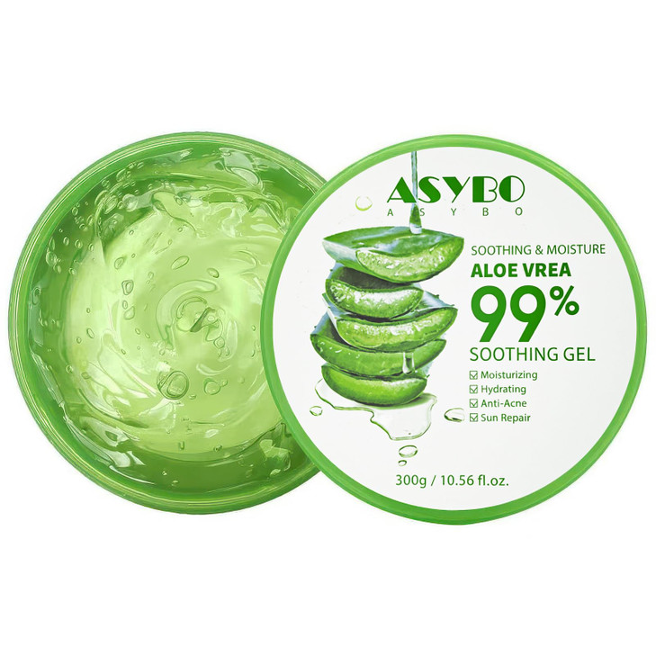 ASYBO 300 ML Natural Aloe Vera Gel -Organic Moisturizing Cream, Soothing and Hydrating, Sunburn and Scar Repair, Care