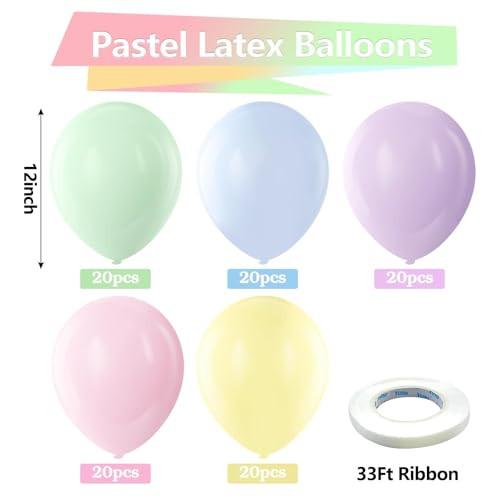 Bezente Pastel Latex Party Balloons 100 Pack 12 inch
