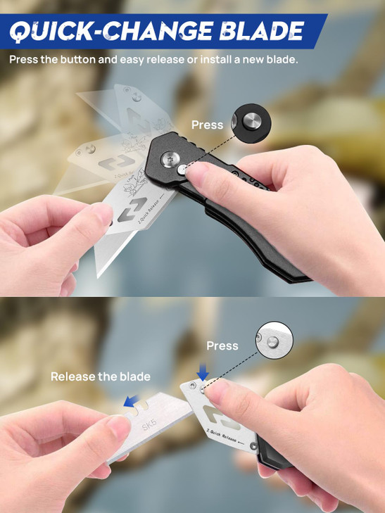 BIBURY Folding Utility Knife, Quick Change Box Cutter With 10pcs SK5 Blades