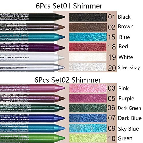 evpct 6Pcs White Glitter Eyeliner Pencils Set delineadores de colores para ojos lapiz negro a prueba de agua Black