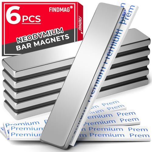 FINDMAG Strong Neodymium Magnets with Adhesive Backing, 6 Pack, 60x10x3mm
