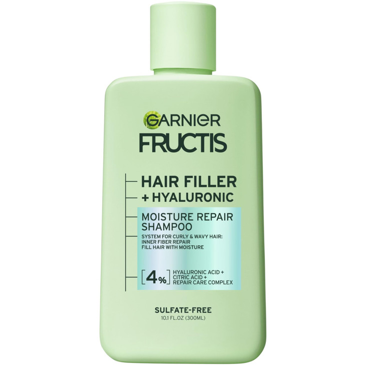 Garnier Fructis Hair Filler Moisture Repair Shampoo, Sulfate Free Shampoo for Curly, Wavy Hair with Hyaluronic Acid,