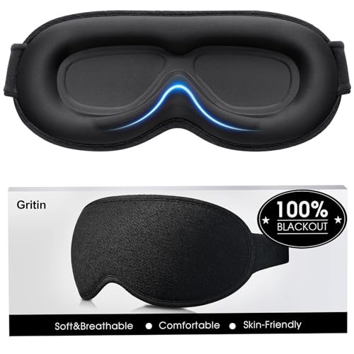 Gritin 100% Blackout Sleep Eye Mask for Women Men, Zero Pressure Sleep Mask