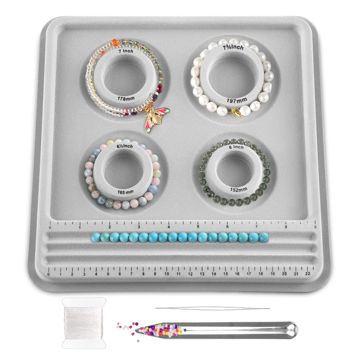 hobbyworker The Bead Boards Bracelet Sizer Measurement Tool 4 Round Grooves for Jewerly Bracelets Necklaces Making