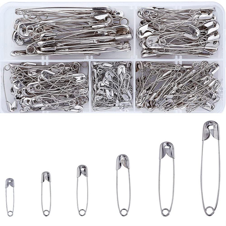 KISSITTY 1 Box 6-Size 22mm 28mm 32mm 38mm 45mm 55mm Safety Pins Sets Pack of 220-Count for Home Office Use Art Craft