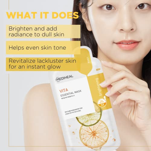 Mediheal Best Korean Sheet Mask - Vita Essential Face Mask 4 Sheets Vitamin Mask For All skin types Smoothing