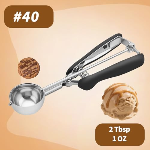 Medium Cookie Scoop 2 Tablespoon, Size #40 Cookie Dough Scoop, 18/8 Stainless Steel Ice Cream Scoop with Comfortable