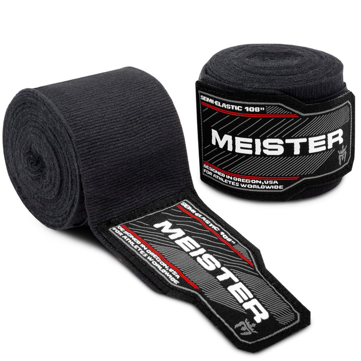 Meister Junior 108" Elastic Cotton Hand Wraps for MMA & Boxing (Pair) - Black