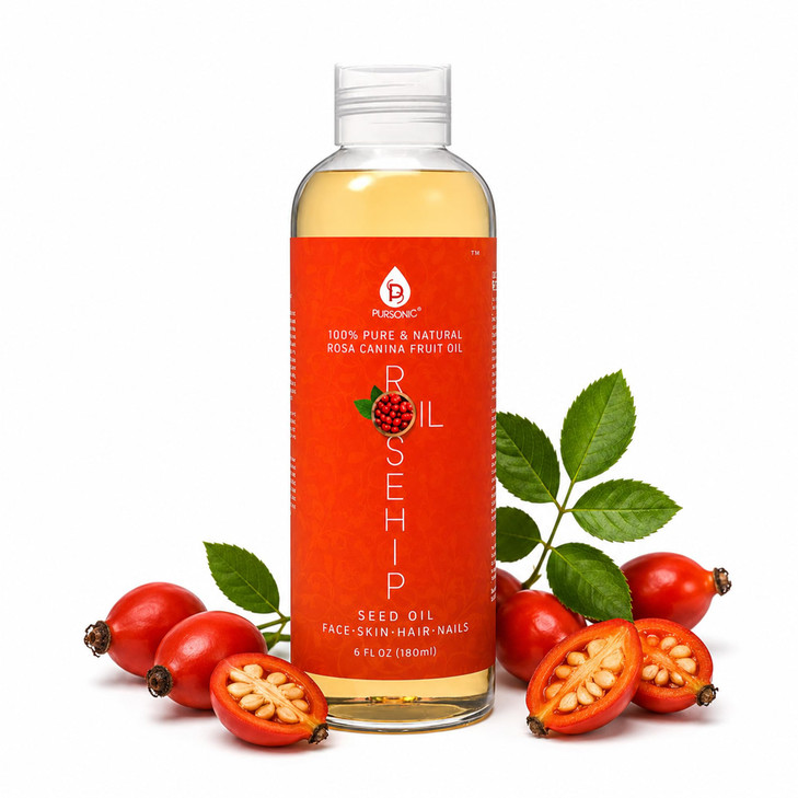 PURSONIC Pure Cold Pressed Rosehip Seed Oil for Face, Hair, Skin & Nails - Hydrating Lightweight Moisturizer for Dry