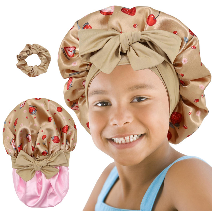 SAYMRE Kids Bonnet for Girls, Silk Bonnets for Kids Boys, Double Layer Satin Bonnet Sleep Cap for Child Curly