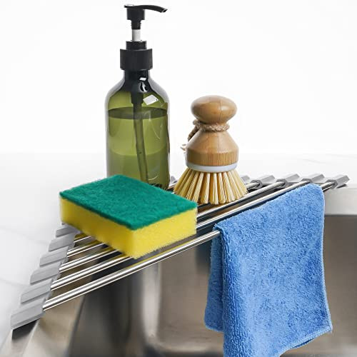 Tomorotec Triangle Roll-Up Dish Drying Rack for Sink Corner Small Foldable Stainless Steel Over The Sink Multipurpose