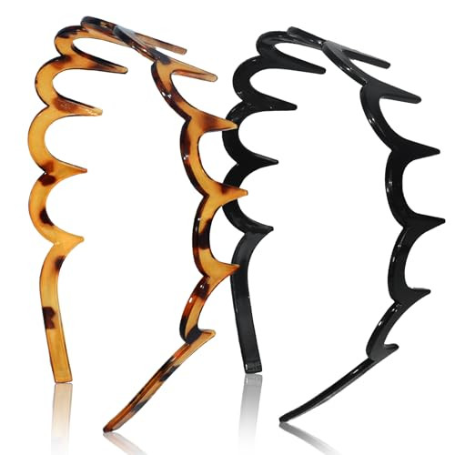 TOSEFES 2026 Zigzag Headbands for Women, 2-Pack U-Shaped Hair Comb Headbands, Non-Slip Slick-Back Hair Accessories,
