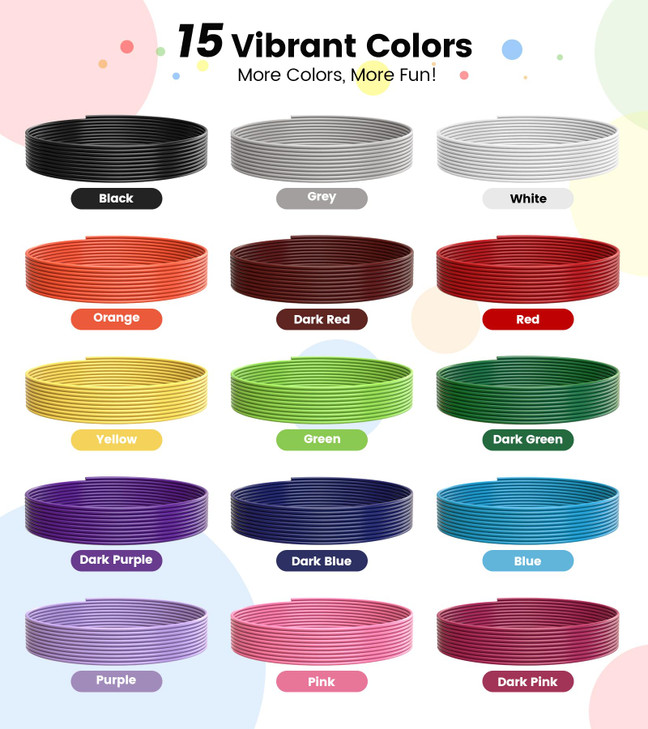 YEETIN 3D Pen Filament Refills, 15 Colors, 16 ft per Color, 240 ft Total