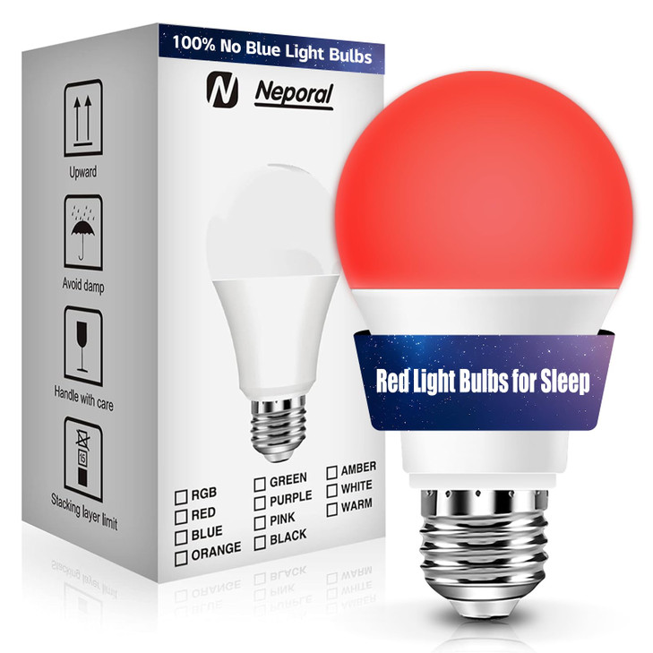 Neporal Red Light Bulbs for Sleep 9W, 100% Blue Light Blocking Red Night Light, 625nm LED Light Bulb for Melatonin