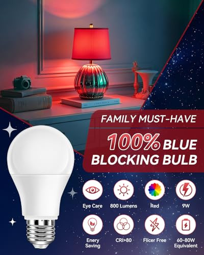 Neporal Red Light Bulbs for Sleep 9W, 100% Blue Light Blocking Red Night Light, 625nm LED Light Bulb for Melatonin