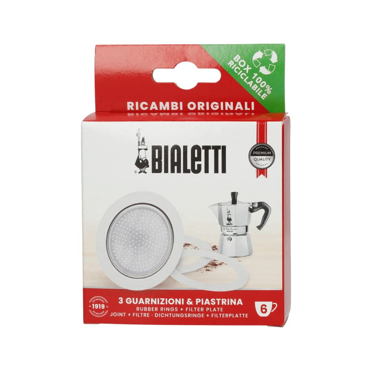 Bialetti Spare Parts, Includes 3 Gaskets and 1 Plate, Compatible with Moka Express, Fiammetta, Break, Happy, Dama,