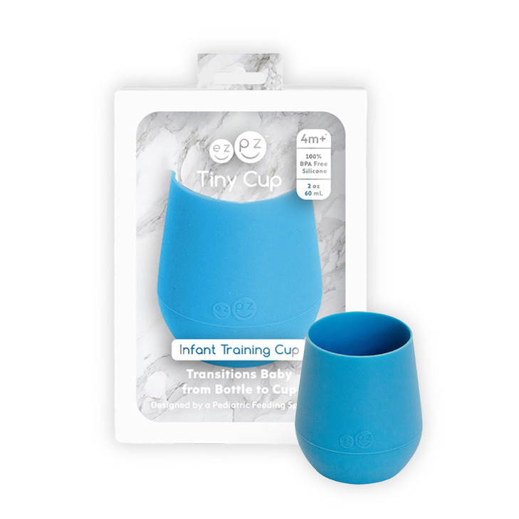 ezpz Tiny Cup (Blue) - 4 months+ - 100% Silicone Training Cup for Infants