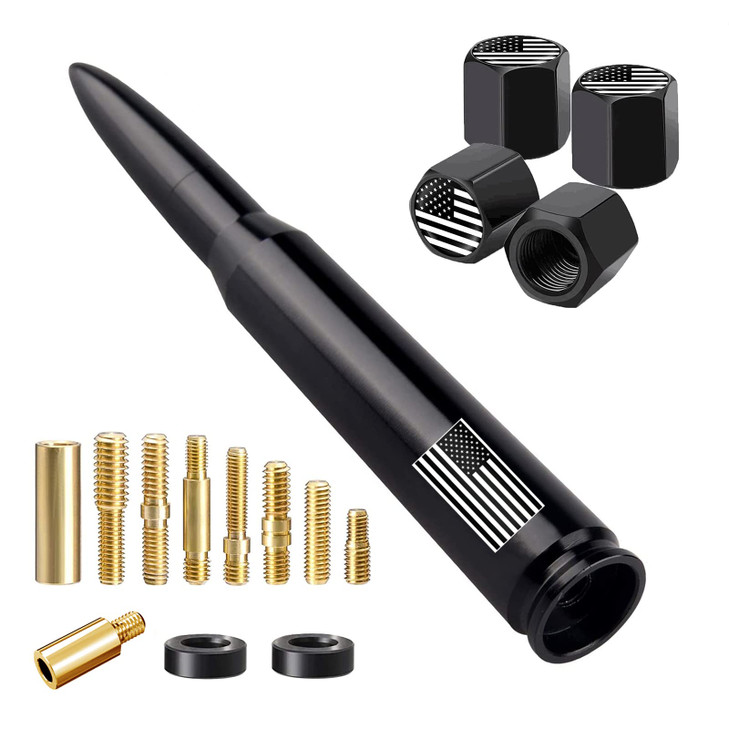American Flag Car Truck Antenna with Valve Stem Caps, Universal Mast for GM Chevy Silverado 1500 2500 3500 HD