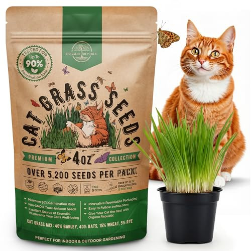 Cat Grass Seeds Mix - 5,200 Non-GMO Heirloom Seeds for Cats & Pets, 4 oz Pack for Growing Fresh Barley, Oat, Rye &