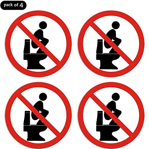 dealzEpic - No Squatting on the Toilet Sign - Self Adhesive Peel and Stick Safety Warning Waterproof Vinyl Decal -