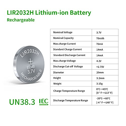 EEMB 2032 Rechargeable Battery 70mAh 3.7V Coin Button Cell 4-Pack