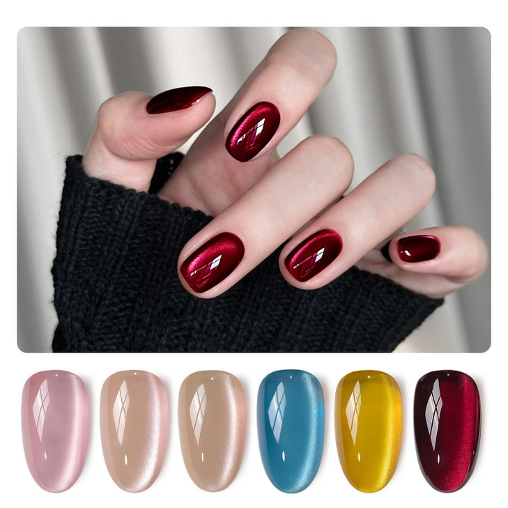 GAOY Red Cat Eye Gel Nail Polish Kit with Magnet, 6 Colors, Dream World