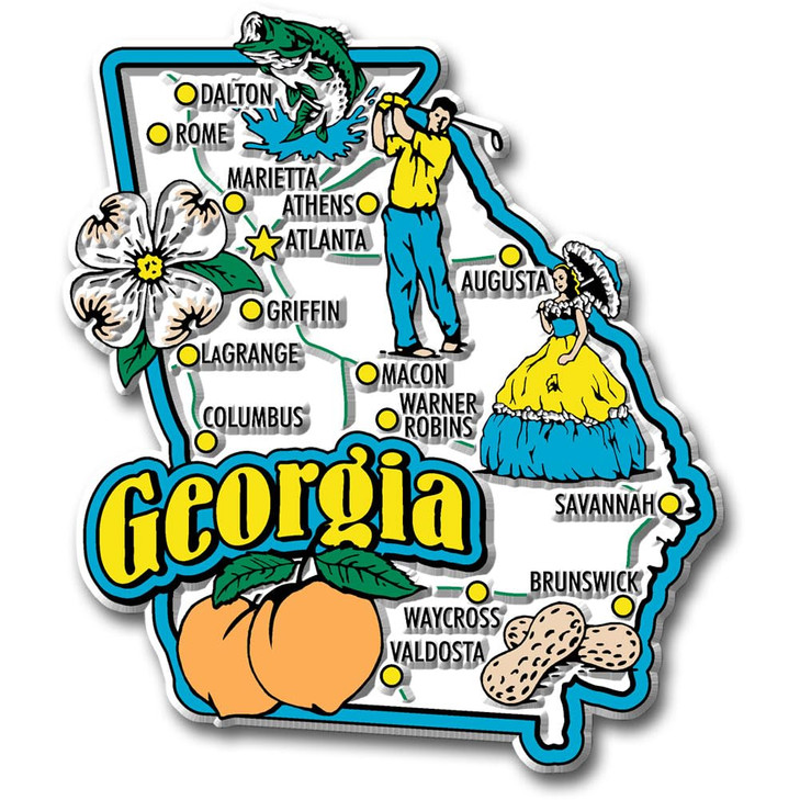 Georgia Jumbo State Magnet by Classic Magnets, 3.2" x 3.7", Collectible 3D Rubber Vintage-Style Souvenirs and Gifts