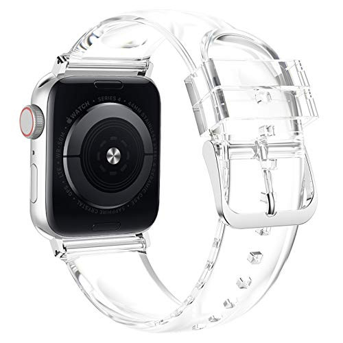 iiteeology Compatible with Apple Watch Band 46mm 45mm 44mm 42mm, Transparent Clear Soft Silicone iWatch Bands for