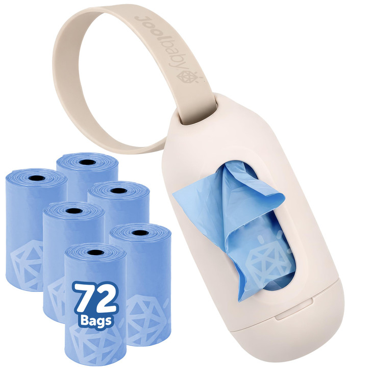 Jool Baby Disposable Diaper Bag Dispenser (Oatmeal) + 6 Refill Rolls (Lavender-Scented) - Attaches to Stroller or