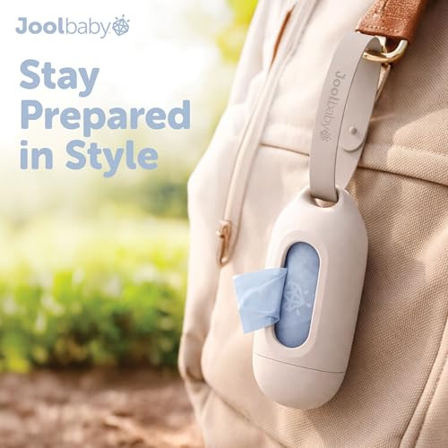 Jool Baby Disposable Diaper Bag Dispenser (Oatmeal) + 6 Refill Rolls (Lavender-Scented) - Attaches to Stroller or