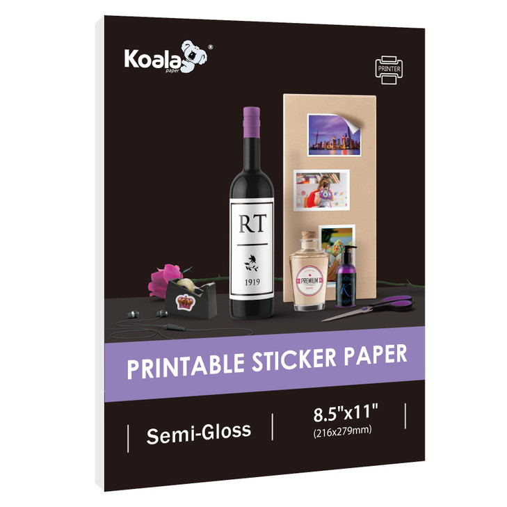 Koala Semi Glossy Sticker Paper for Inkjet & Laser Printer, 25 Sheets