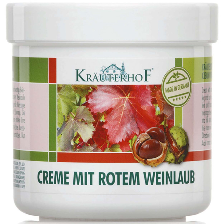 Krauterhof Horse Chestnut & Red Vine Cream for Varicose Veins, Aching Legs - 250ml, All Skin Types