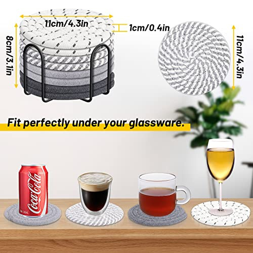 Mckanti 8 Pcs Drink Coasters with Holder, 4 Colors Absorbent Coasters, Minimalist Cotton Woven Coaster Set for Living