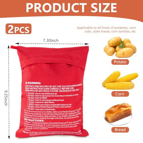 OBTANIM 2 Pack Microwave Potato Bag Reusable Baked Potato Pouch Bag, Red