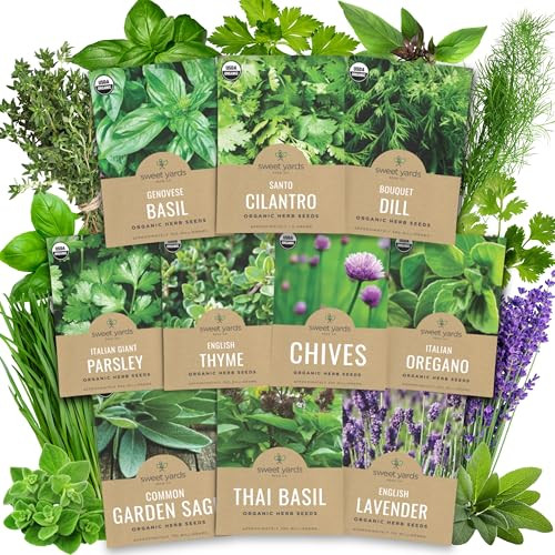 Organic Herb Seeds Variety Pack - 10 Individual Packs - 2026 Season - Basil, Cilantro, Dill, Thyme, Parsley and More!