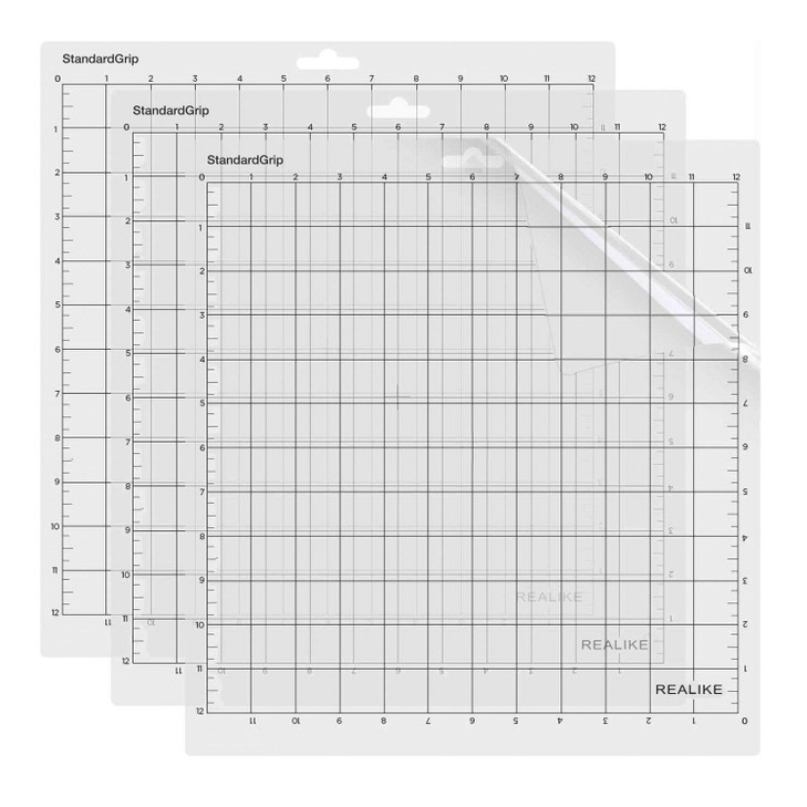 REALIKE 12X12 StandardGrip Cutting Mats for Silhouette Cameo 5/4/3/2/1(3 Pack),Gridded Adhesive Non-Slip Non-Slip