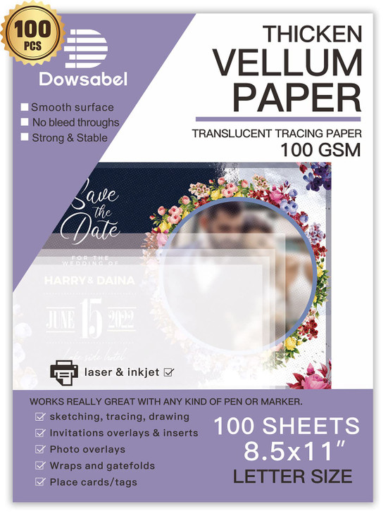 Translucent Vellum Paper, Dowsabel 68LBS 8.5 x 11 inches Printable Vellums for Card Overlays, Invitations Belly Bands,