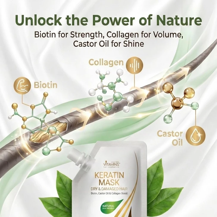VITAMINS hair cosmetics Keratin Hair Mask - Protein Repair Keratin Treatment - Deep Conditioner for Dry, Damaged,