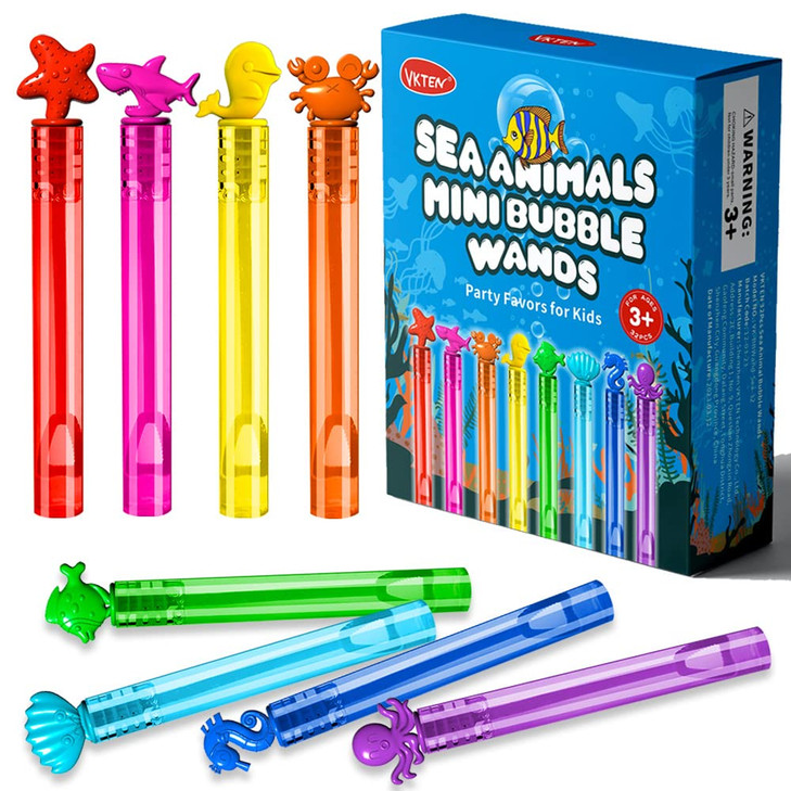 VKTEN 32Pcs Sea Mini Bubble Wands Assortment 8 Styles 8 Colors Bubble Party Favors for Kids, Bubbles for Kids, Themed