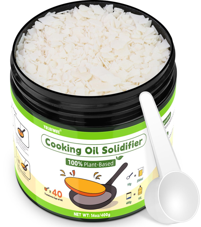 YULOFMVE Cooking Oil Solidifier Powder, 14 oz Solidifies Up to 40 Cups from Mess, 100% Plant-Based Grease Hardener for