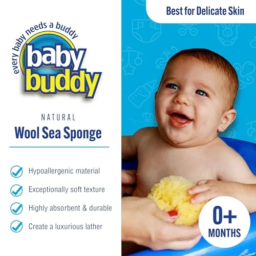 Baby Buddy Absorbent Natural Bath Sponge, Ultra Soft Premium Sea Wool Sponge, Soft on Baby's Tender Skin, Bath