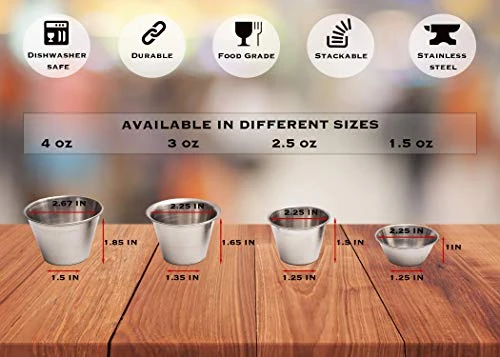 EHOMEA2Z Ramekins Stainless Steel Condiment Sauce Cups, Metal Ramekins, Commercial Grade, Multifunctional, Ideal for