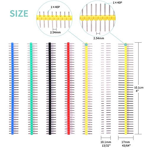 Glarks 70Pcs 2.54mm Straight Single Row Breakable PCB Board 40Pin Male Pin Header Connector Set for Arduino Prototype