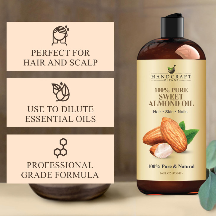 Handcraft Blends Sweet Almond Oil | 100% Pure and Natural | Bath & Body Oil | Premium Grade Carrier Oil | Skin | Hair