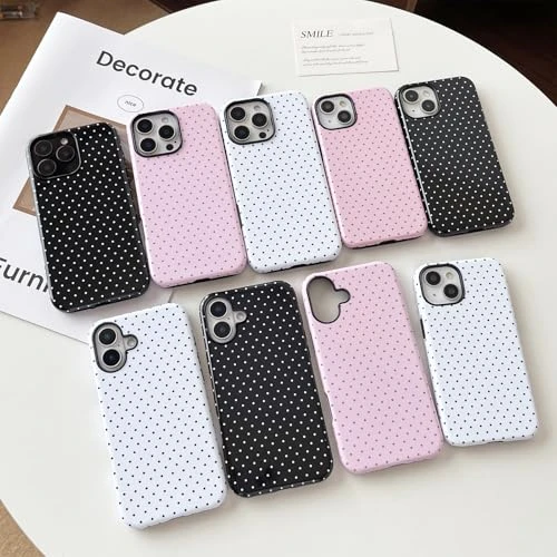 Sayoaho Compatible with iPhone 15 Case, Fashion Cute Polka Dot Pattern Aesthetic Design for Women, Soft TPU and Hard