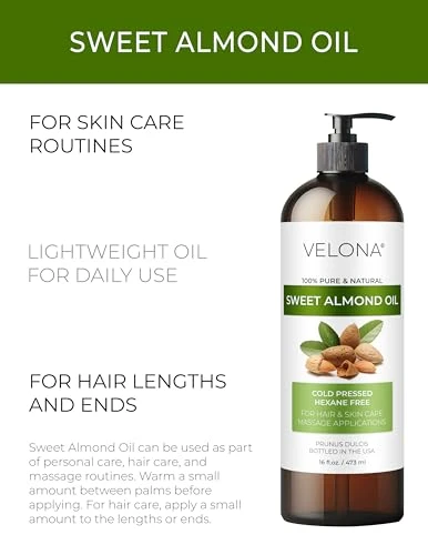 velona Sweet Almond Oil - 16 fl oz, Cold Pressed, with Pump