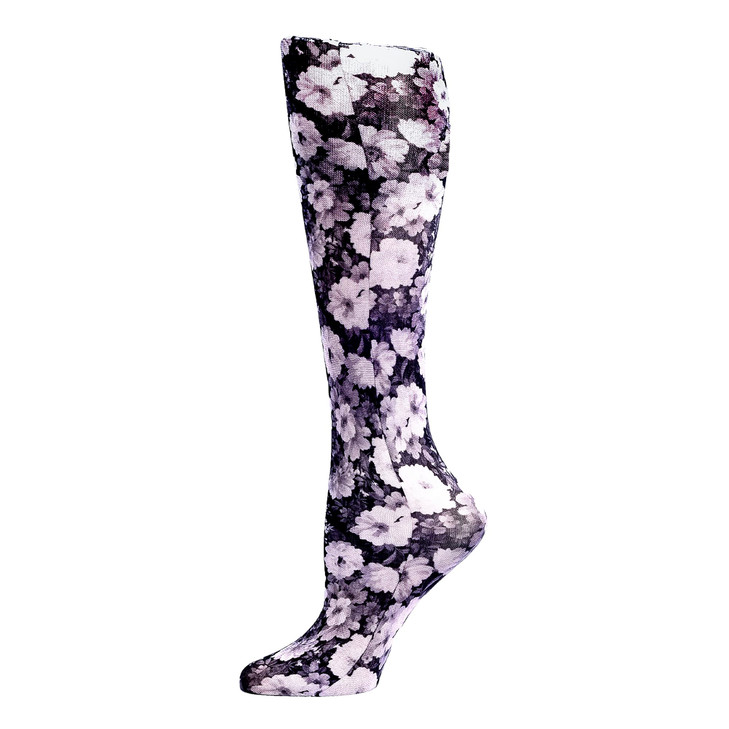 Celeste Stein Therapeutic Compression Socks, Noir Roses, 8-15 mmHg, Mild
