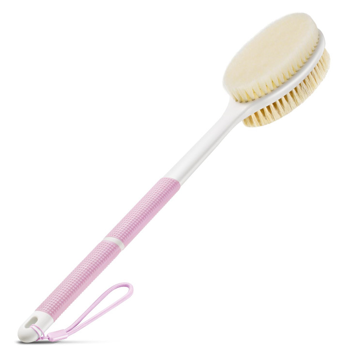 Backski Body Scrubber Anti Slip for Shower,Shower Brush Long Handle with Stiff and Soft Bristles,Body Wash Exfoliating
