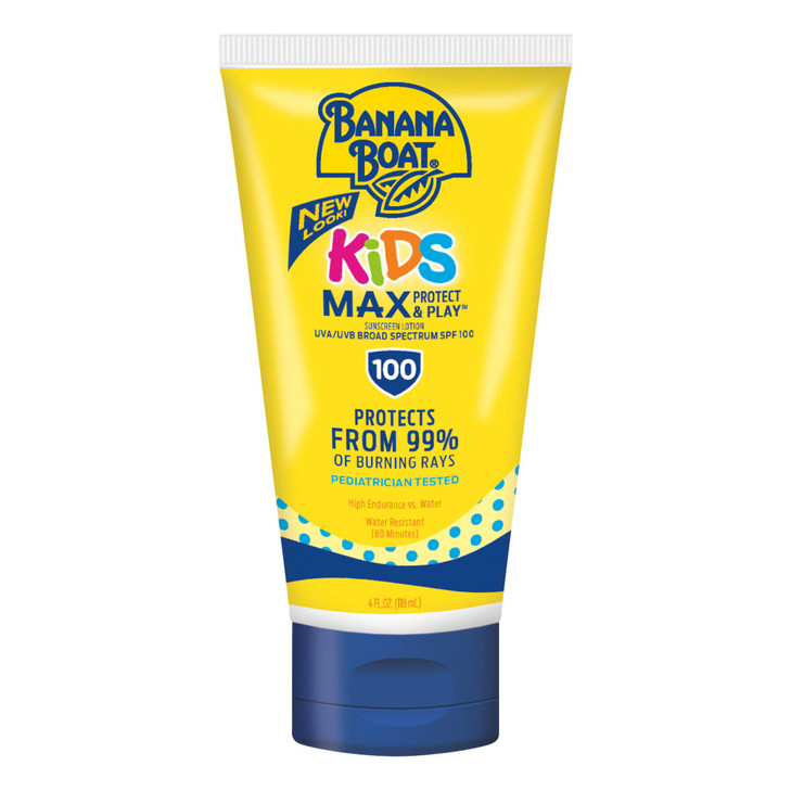 Banana Boat Kids Max Protect & Play Lotion Sunscreen SPF 100, 4oz | Childrens Sunscreen, Kids Sunblock Spray, High